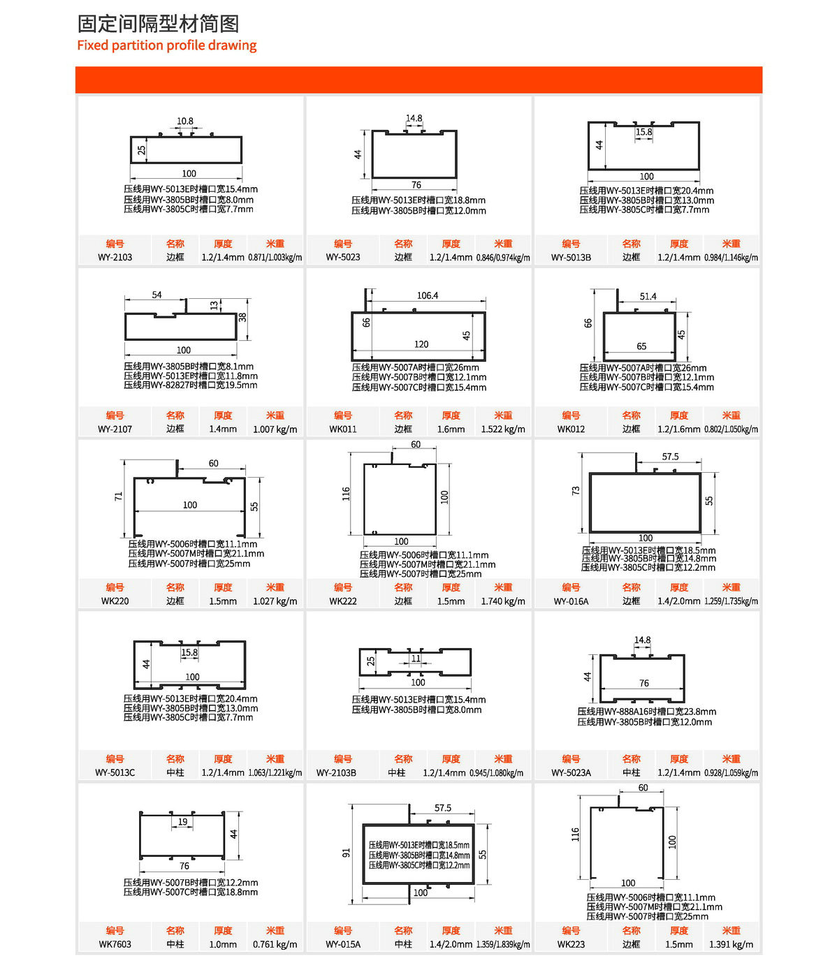 fixed partition profile drawing