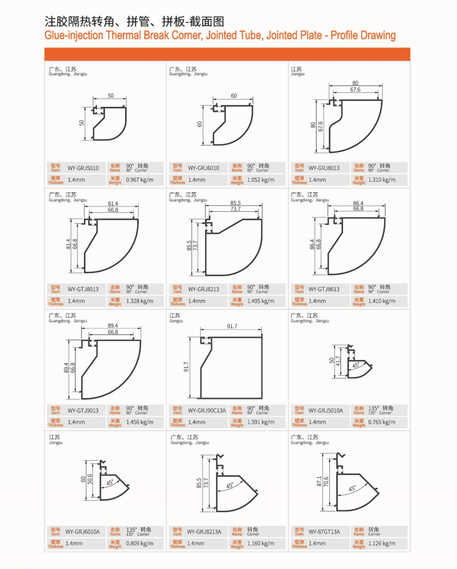 注胶隔热转角、拼管、拼板